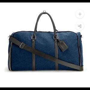 Navy blue Canvas / Leather Weekender + Garment Bag